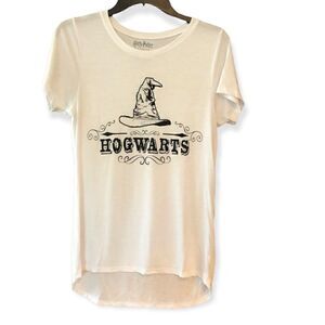 Harry Potter Sz L White Graphic Hogwarts Mystic Hat Short Sleeve Jersey T-Shirt